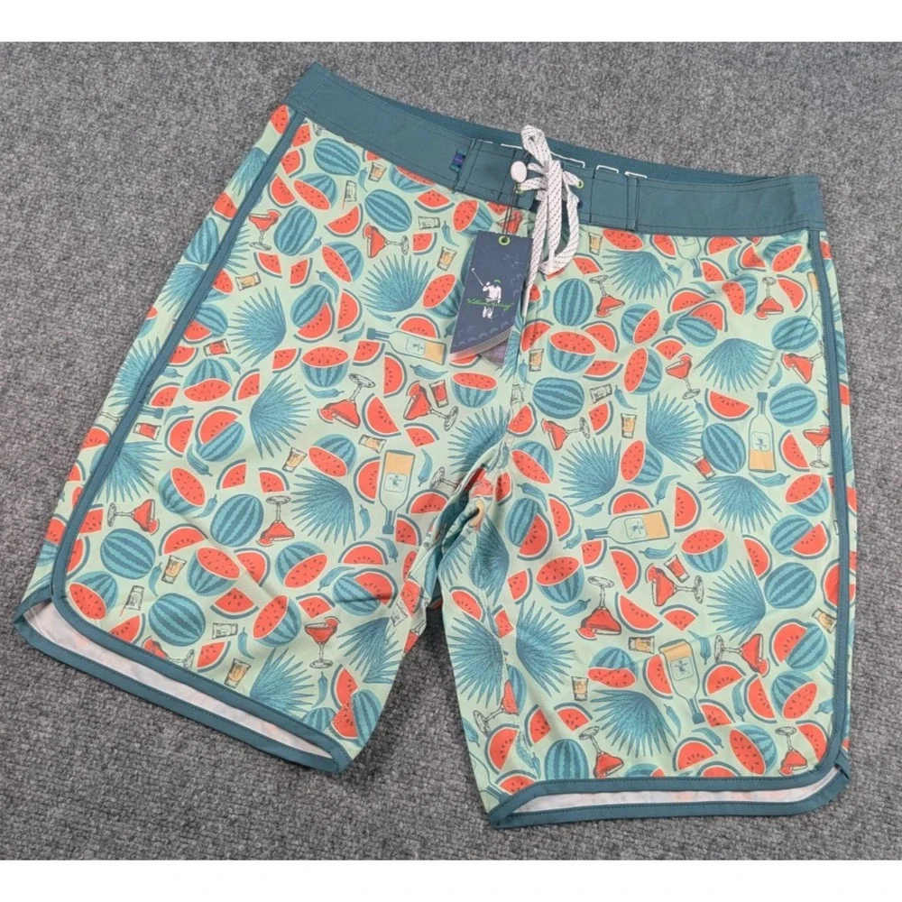 William Murray Boardshorts Mens 32 Green Watermelon Cocktail All Over Print NWT.